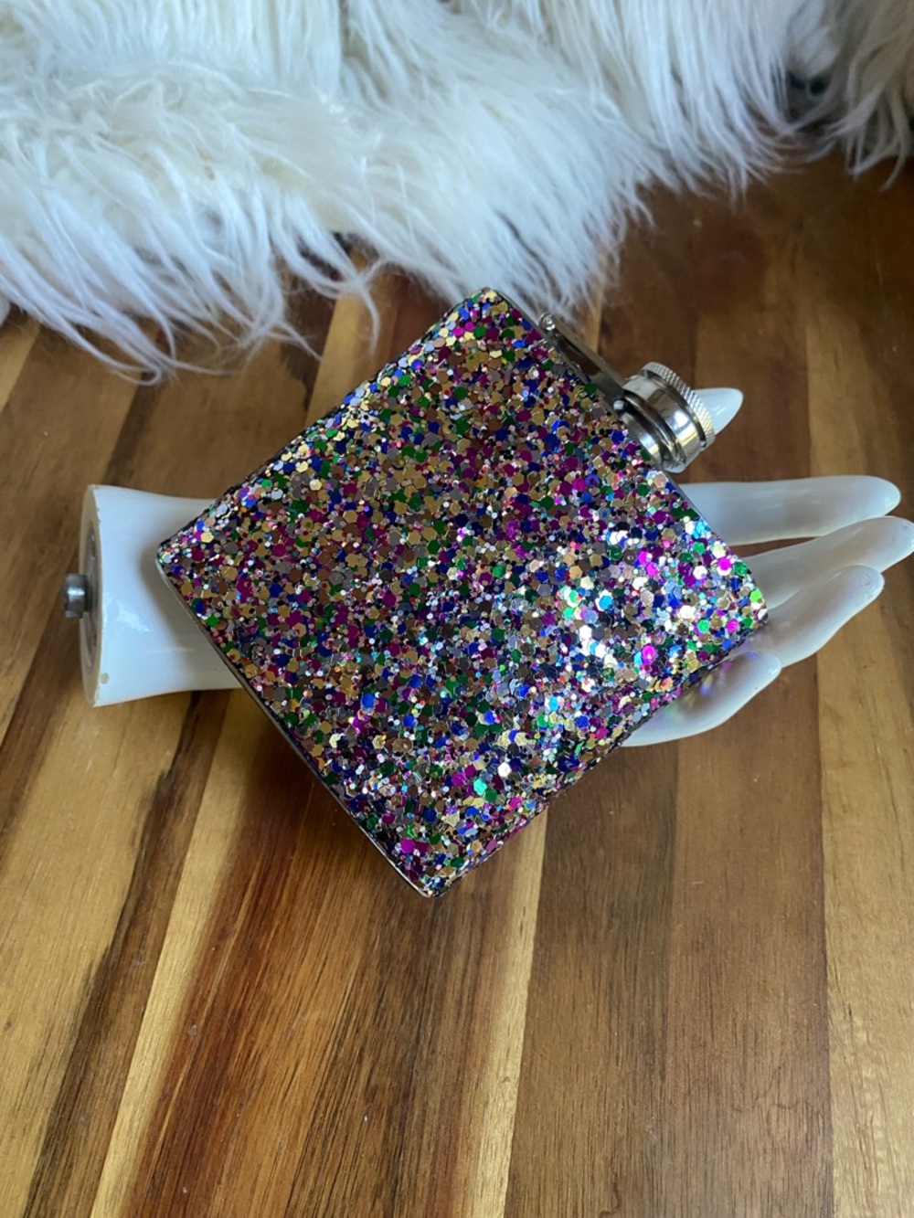 Nordstrom Multi-Color Glitter Hip 6 oz Flask with Silver Cap
